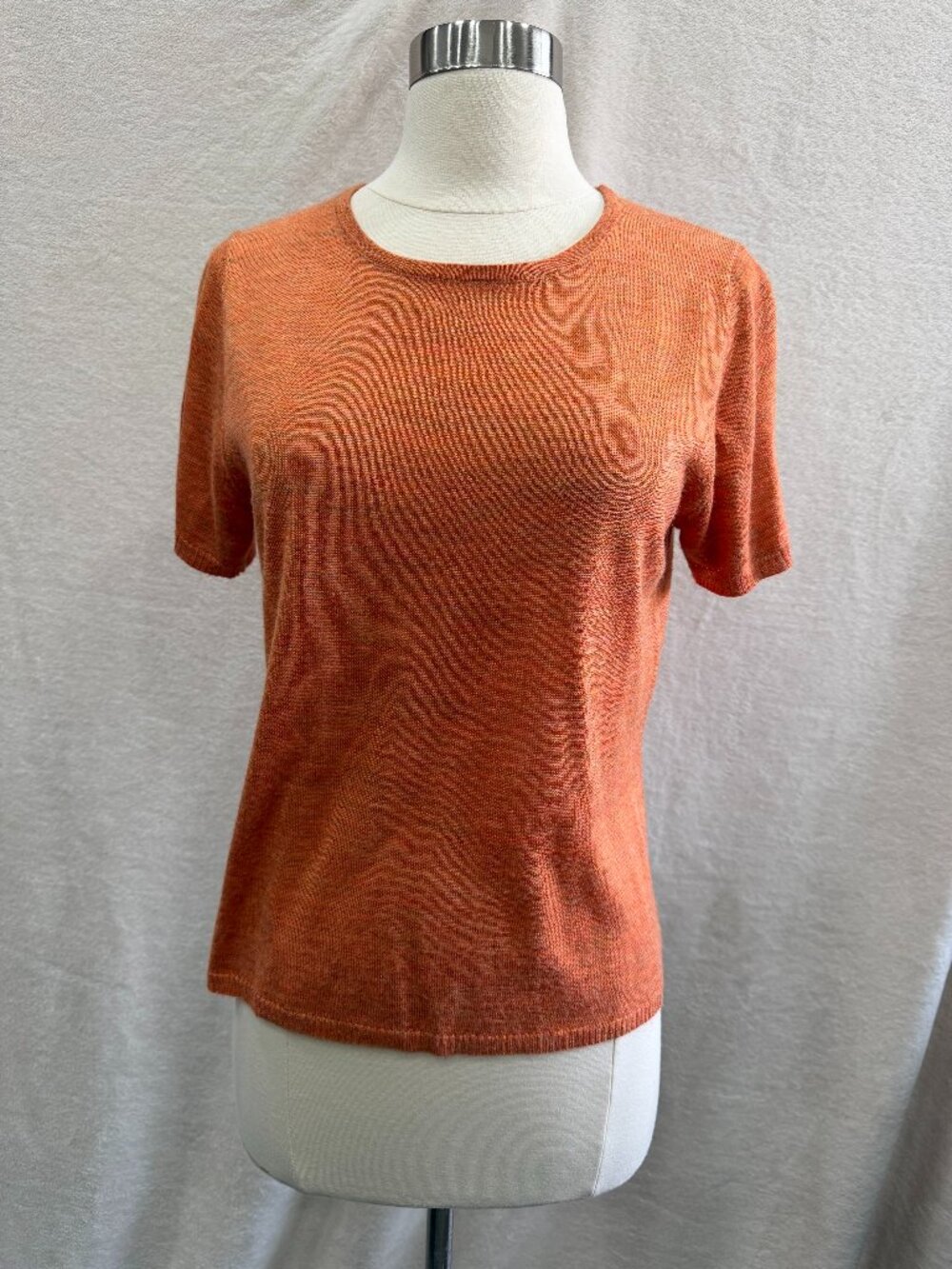 Sag Harbor Orange Knit Top Short Sleeve Sweater Lightweight Sz M
